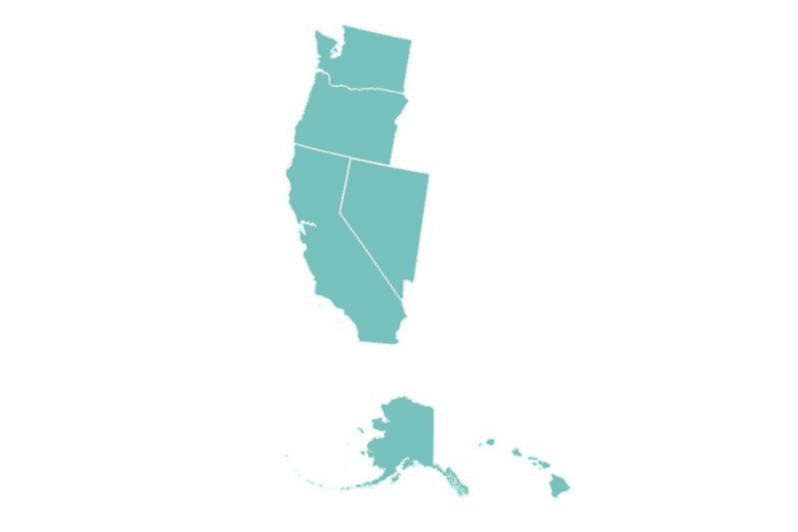 Western US map in blue/green graphic