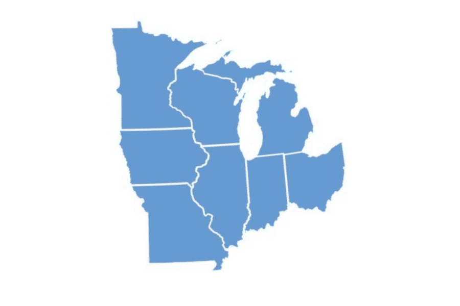 Midwest map graphic US blue