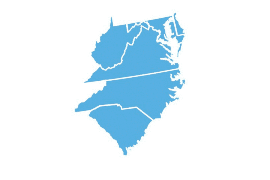 Mid atlantic US region map graphic in blue