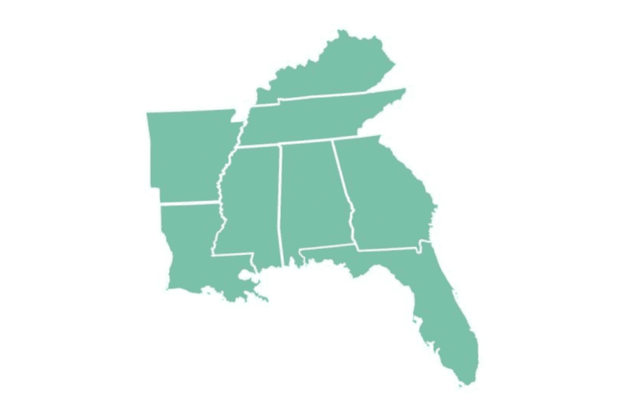 US South states in green graphic