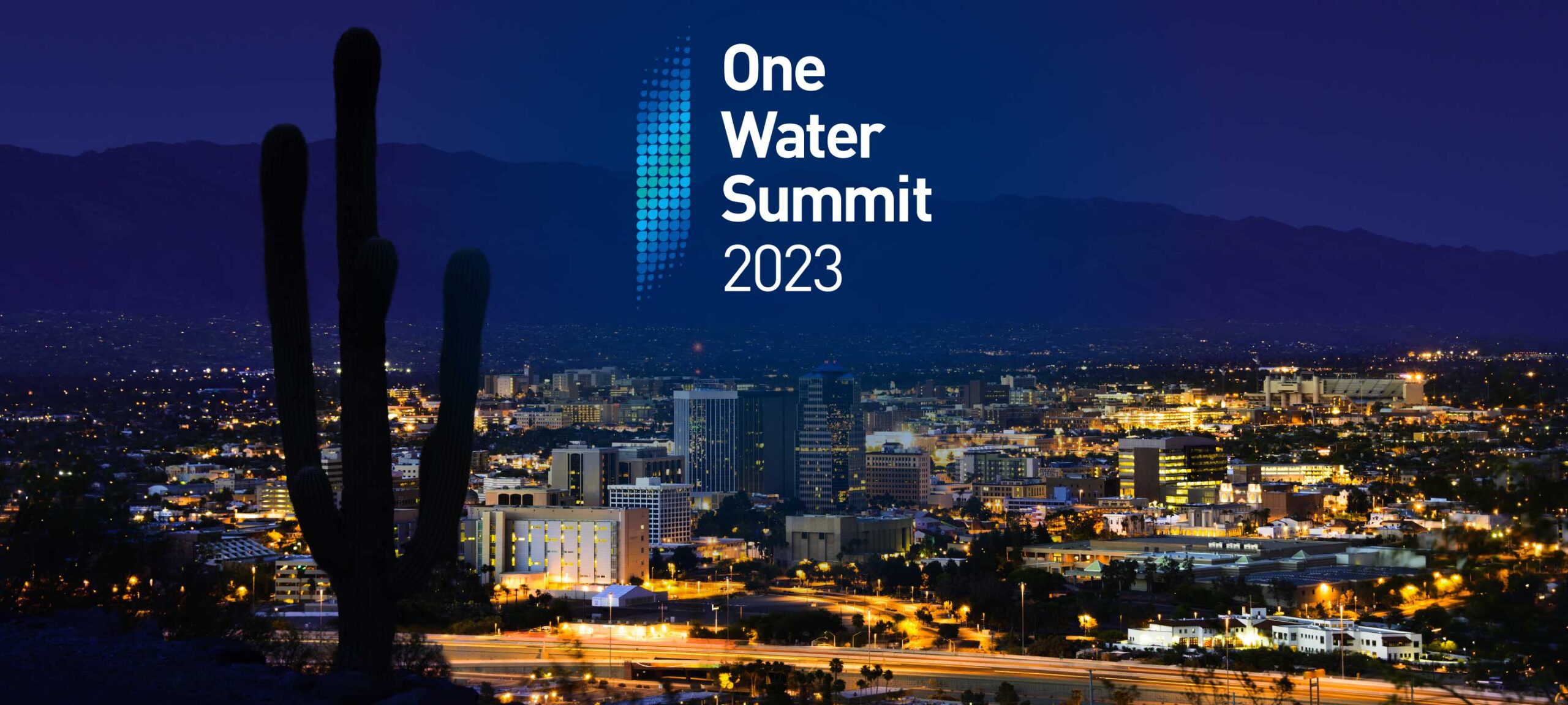 One Water Summit Nov 14 - 16 2023 Tucson Arizona banner night sky Tucson cactus