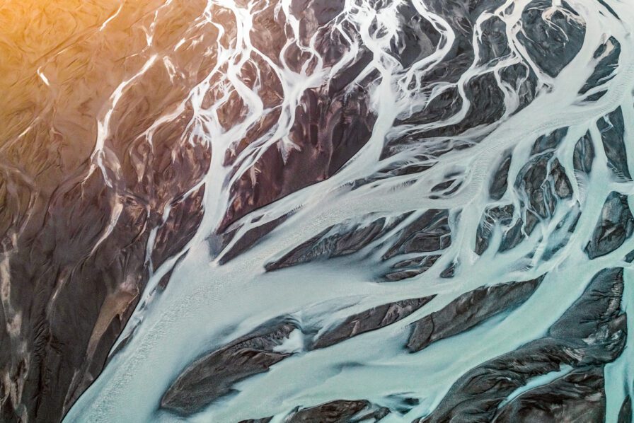 River delta braided sunset gradient colors