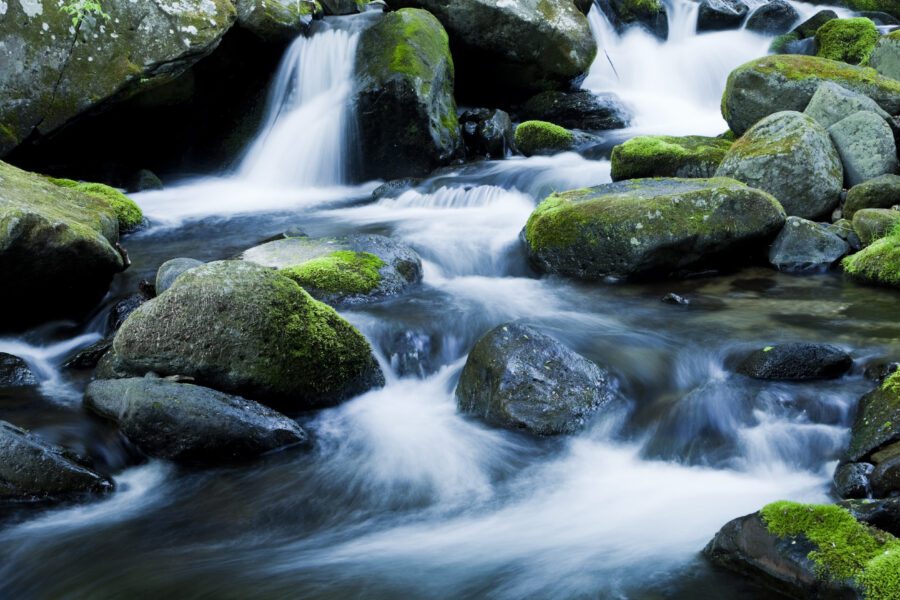 Mountain stream flowing over rocks