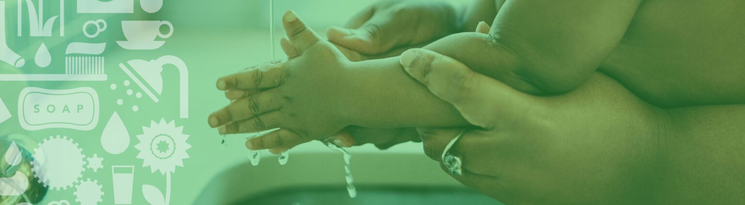 Green banner handwashing small water graphics