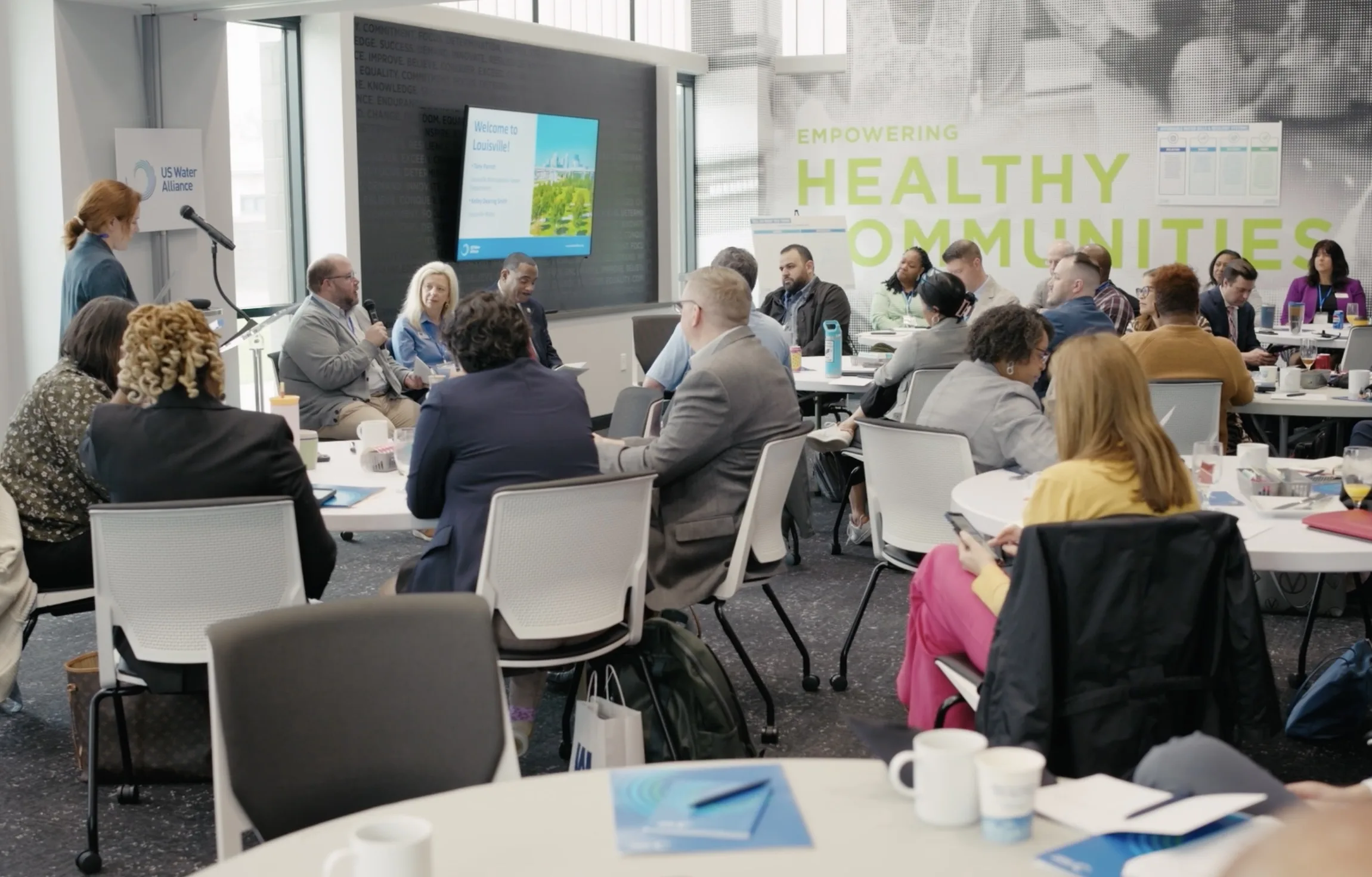 Discussion indoors at conference