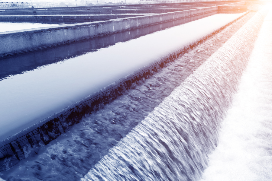 Wastewater treatment plant lines meeting in corner